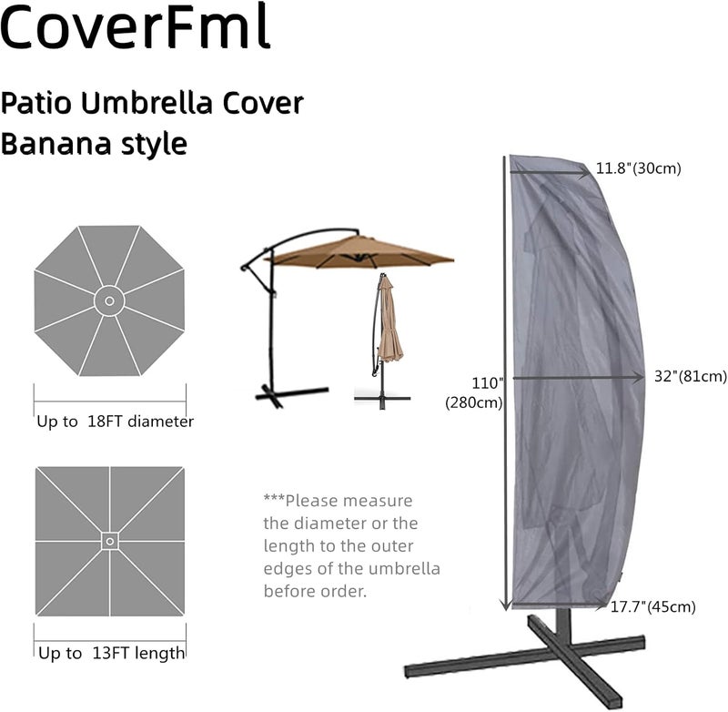 CoverFml Patio Umbrella Cover, Outdoor Offset Banana Style Cover, Fits Cantilever Offset Umbrella, 420D Waterproof UV-resistant, 12- 18Ft, With Rod - Image 4